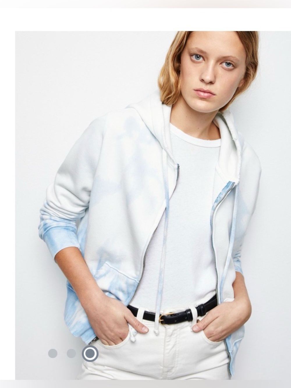 Nili Loton XS cotton white-blue tie-die distressed designer hooded sweatshirt